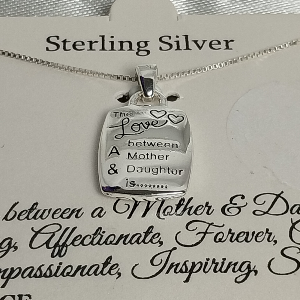 Timeless 925 Sterling Silver Mother Daughter Love Engraved Pendant Necklace  18"